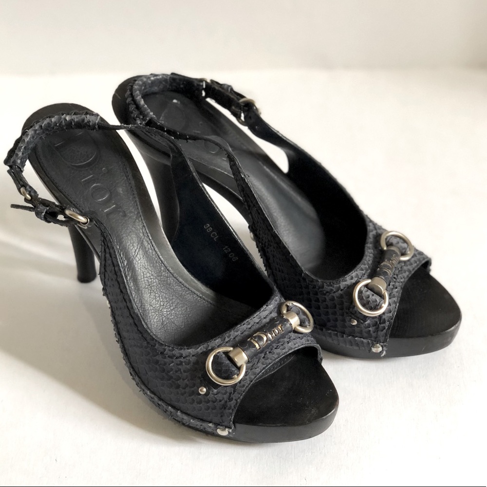 Christian Dior Snake Skin slingback-Wooden Heel